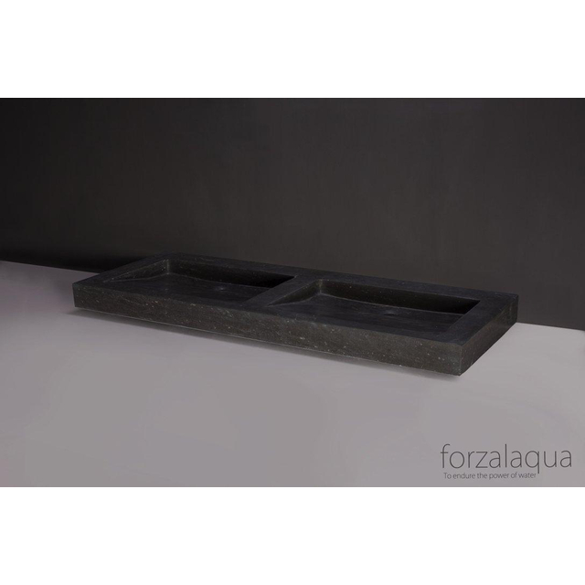 Forzalaqua Palermo Doppio wastafel 140.5x51.5x9cm Rechthoek 0 kraangaten 2 wasbakken Natuursteen Hardsteen gezoet 100126